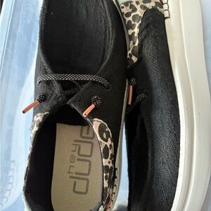 Hey Dude Black and Leopard Pattern Shoes